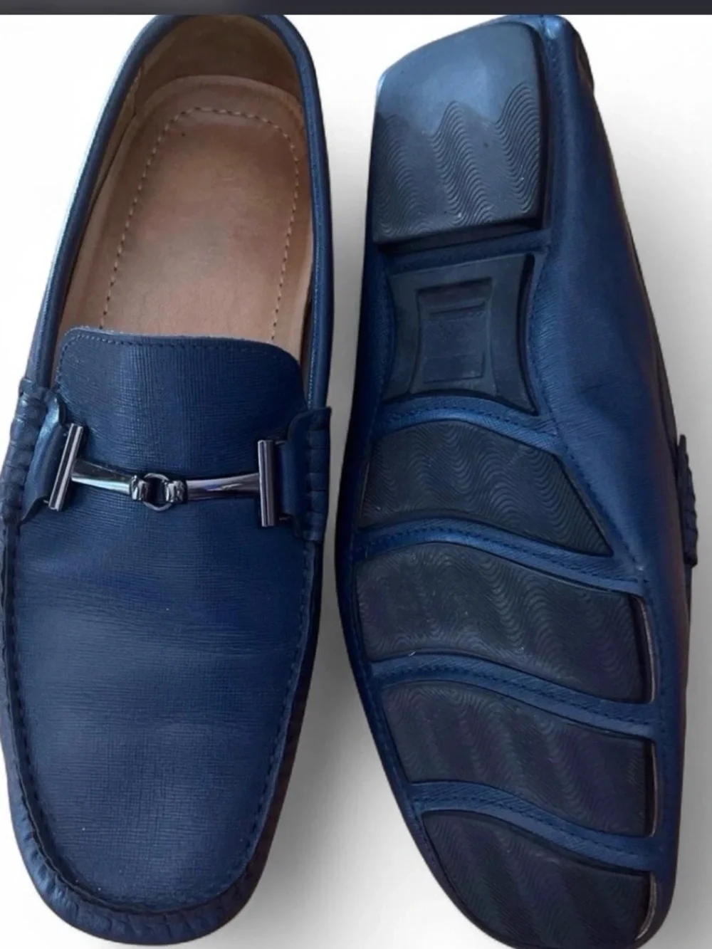 Men's Navy Leather Loafers.